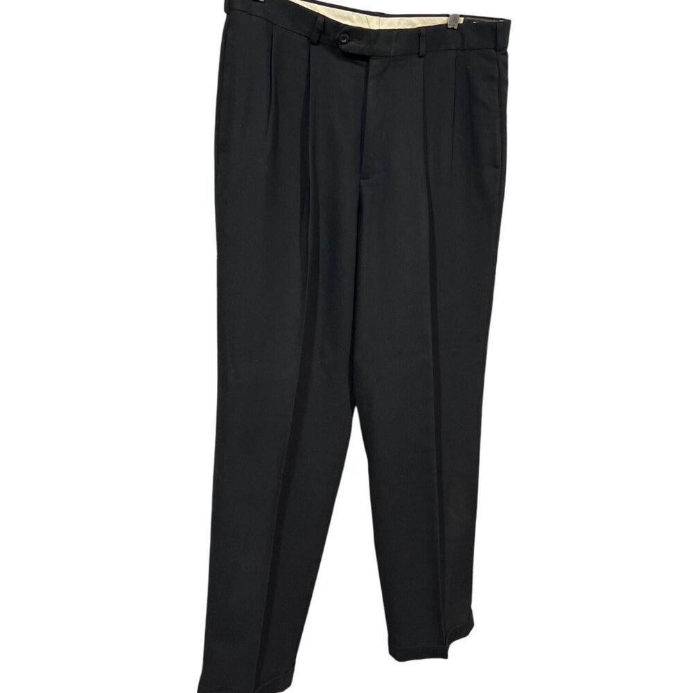Slates Mens Classic Fit Black Dress Pants 36W 34L Polyester/Rayon 29a